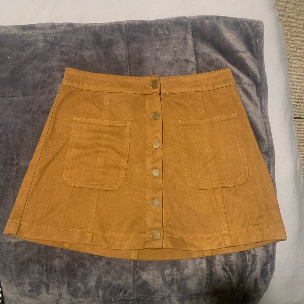 Altar'd State Camel A-Line Skirt with Button Detail